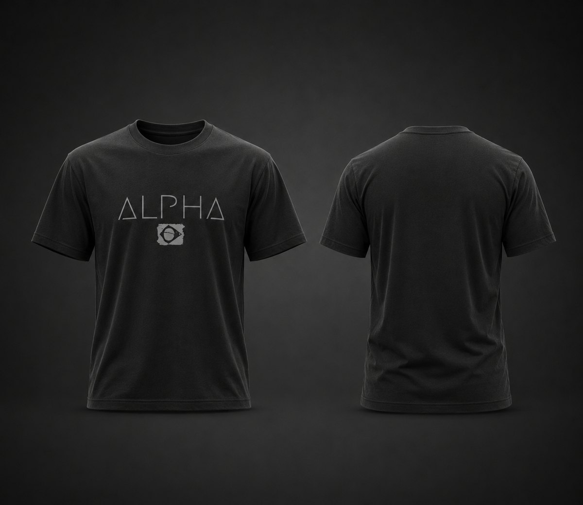 Camiseta Alpha personalizada, frente e verso